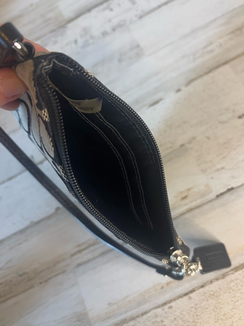 Coach Signature Canvas Wristlet Zippered Coin Wallet Black/White/Beige y2K 4x6 - Picture 7 of 11